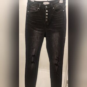 Bohme 27 Black Distressed button up skinny jeans